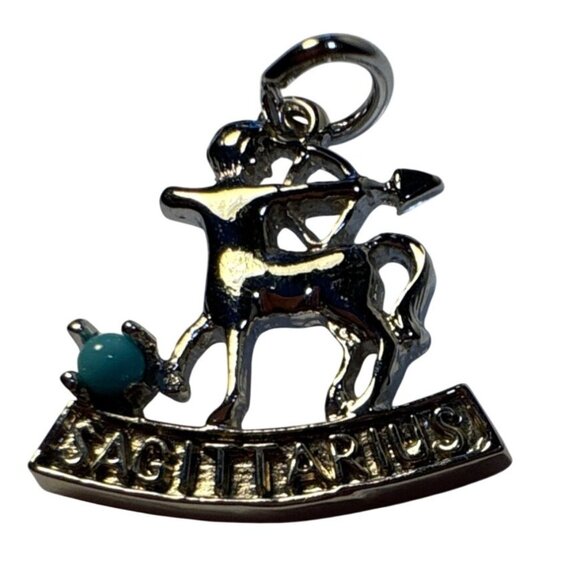 Sagittarius Zodiac Charm Pendant With Turquoise Stone AJ Sterling SIlver - Picture 2 of 6
